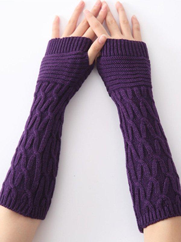 lovevop Solid Color Keep Warm Jacquard Knitted Sleevelet