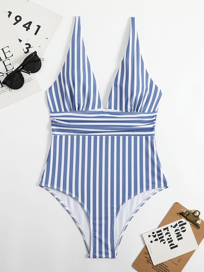 One-piece striped triangle beach sexy swimsuit