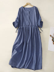 Lovevop Simple Artistic Drawstring Midi Dress
