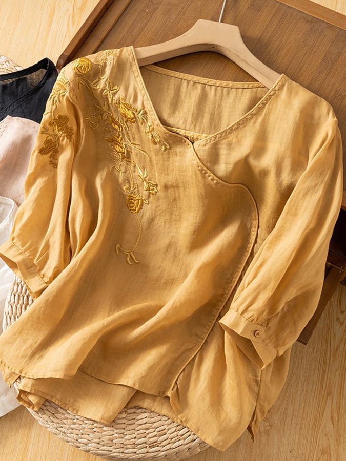 Lovevop Loose Casual Embroidered Shirt