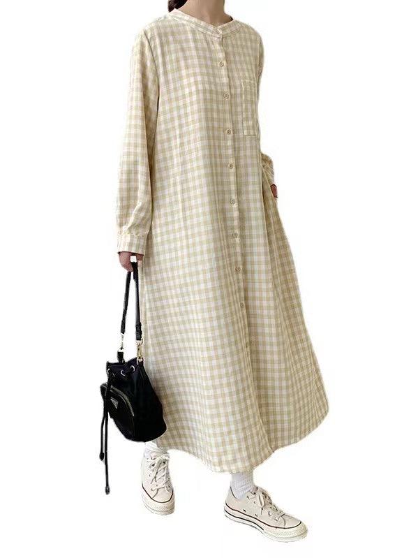 lovevop Simple Loose Plaid Long Dress