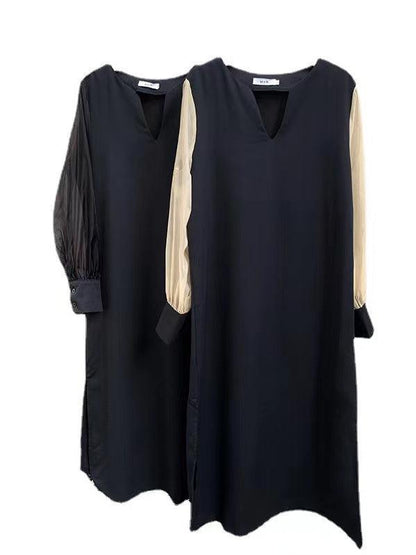 lovevop Loose Casual Paneled Long-Sleeved Dress