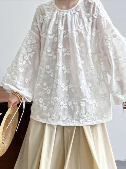 lovevop Lace Three-Dimensional Embroidery Flower Small Shirt