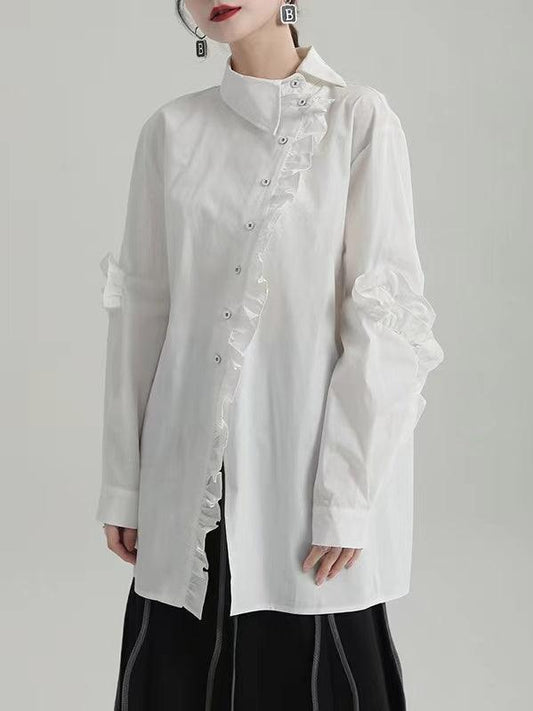 lovevop Asymmetric Ruffle Long Sleeve Shirt