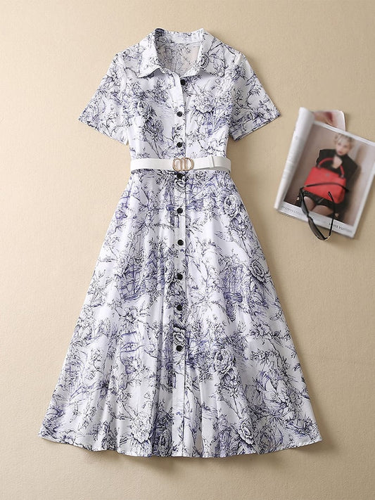 Lovevop Stylish Elegant Floral Shirt Dress