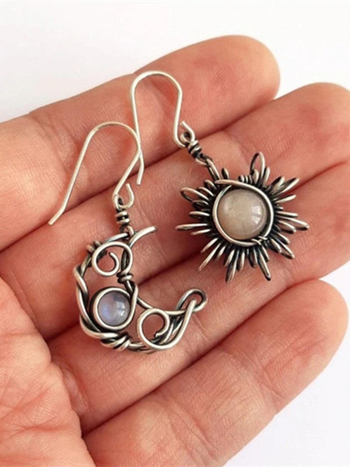 lovevop Moonstone Asymmetric Sun Moon Earrings