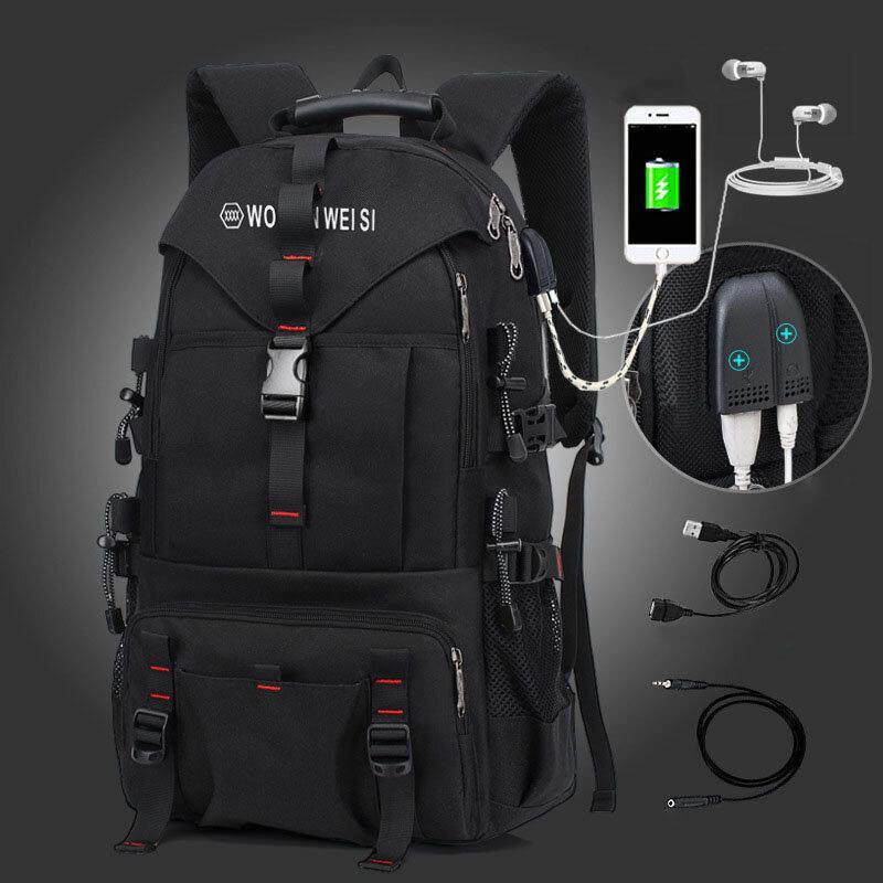 lovevop Men Large Capacity Outdoor Waterproof USB Charging Multi-pocket 14 Inch Laptop Bag Travel Climbing Backpack