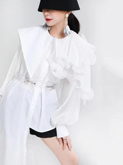 lovevop Uneven Paneled Pleated Long-Sleeved Shirt