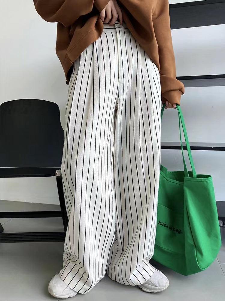 lovevop Retro Striped Straight Leg Wide-Leg Mopping Pants