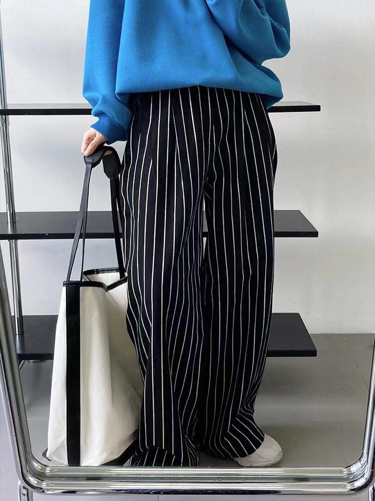 lovevop Retro Striped Straight Leg Wide-Leg Mopping Pants