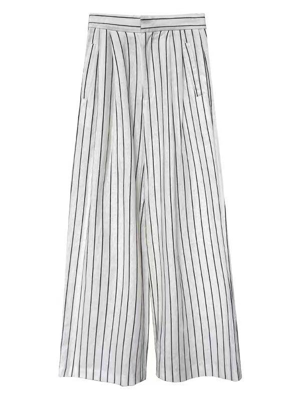 lovevop Retro Striped Straight Leg Wide-Leg Mopping Pants