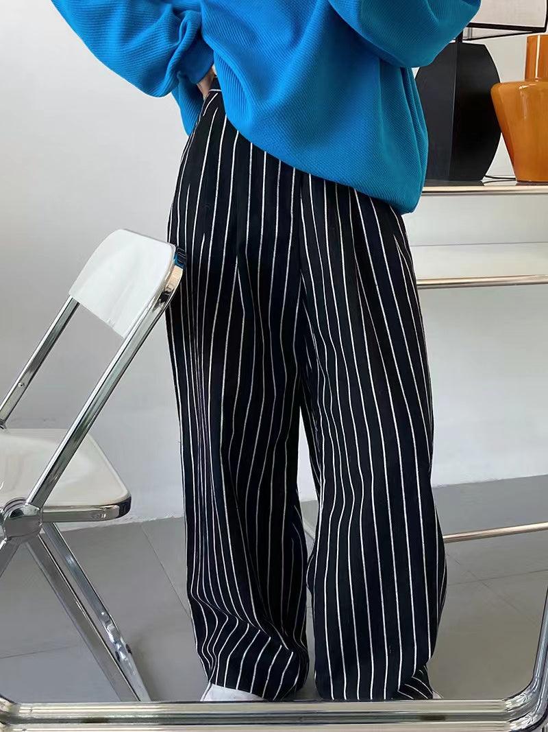 lovevop Retro Striped Straight Leg Wide-Leg Mopping Pants