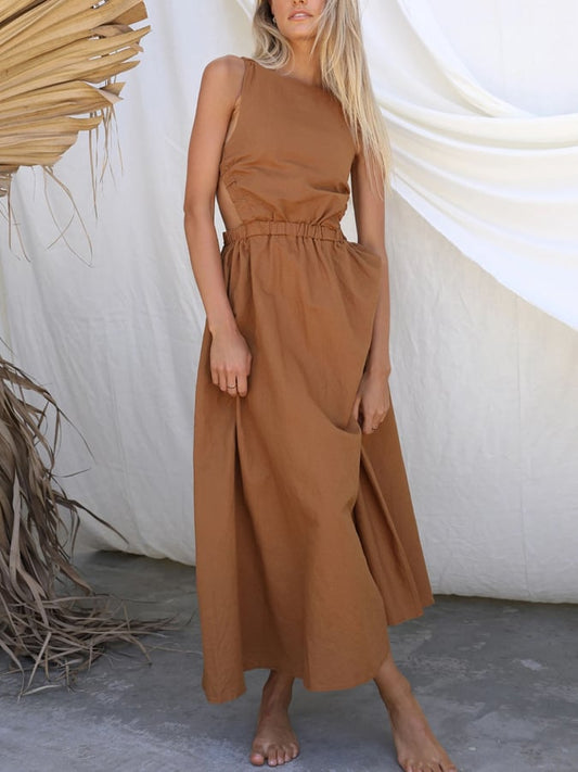 Women'S Solid Color Sleeveless Cut Maxi Dress