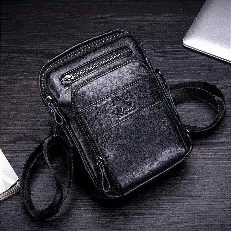 lovevop Men Genuine Leather Multifunction Multi-Pocket Waterproof Crossbody Bag Shoulder Bag