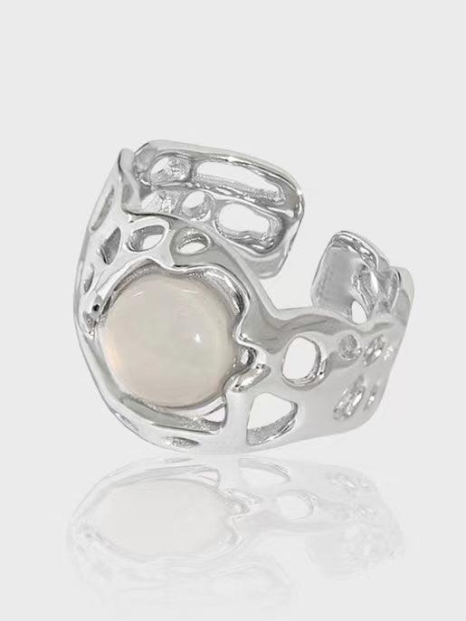 lovevop Bud White Agate Light Luxury Personality Ring