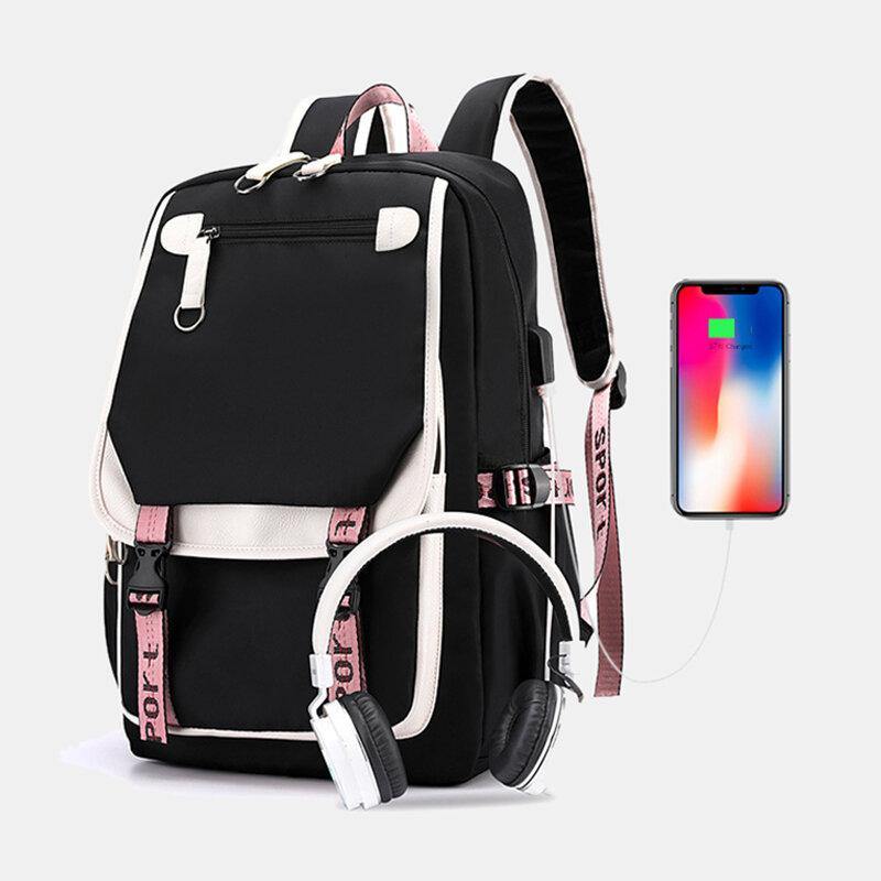 lovevop Women Printing USB Charging Large Capacity Backpack Student School Bag