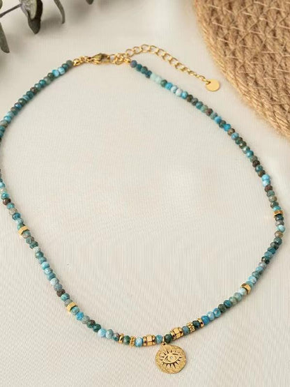 lovevop Vintage Natural Turquoise Beaded Devil Angel Necklace