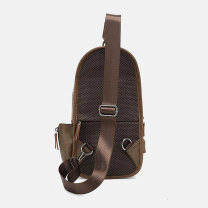 lovevop Men PU Leather Vintage Multifunction Earphone Hole USB Charging Crossbody Bag Chest Bag Sling Bag