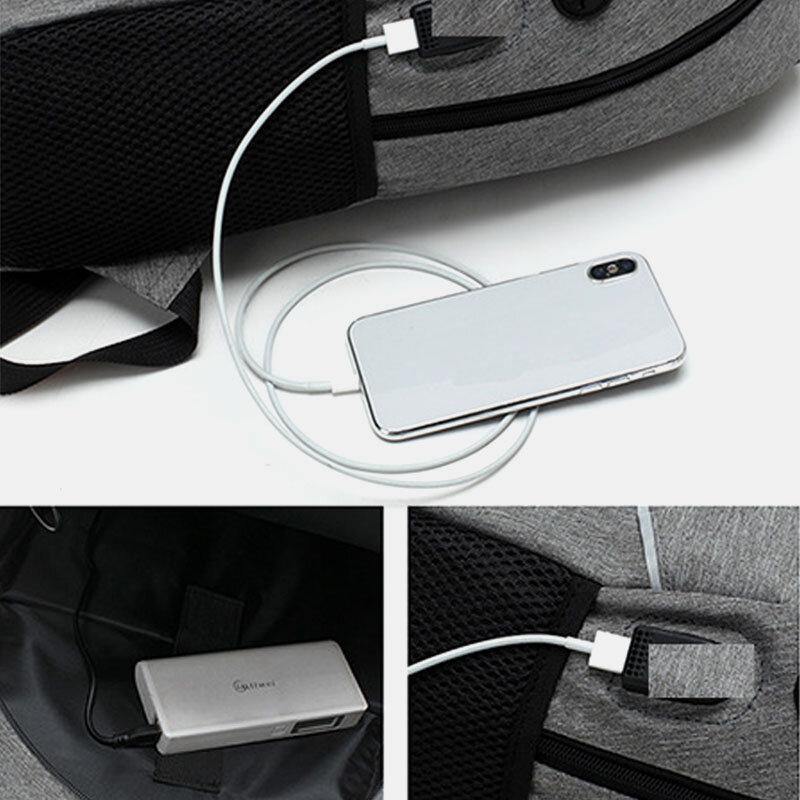 lovevop Men 3PCS Nylon USB Charging Wear-resistance Fashion Casual Laptop Bag Backpack Crossbody Bag Clutch Bag