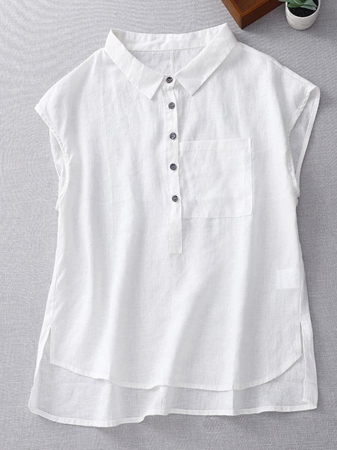 Lovevop Cotton Loose Slim Lapel Drop Shoulder Sleeveless Shirt