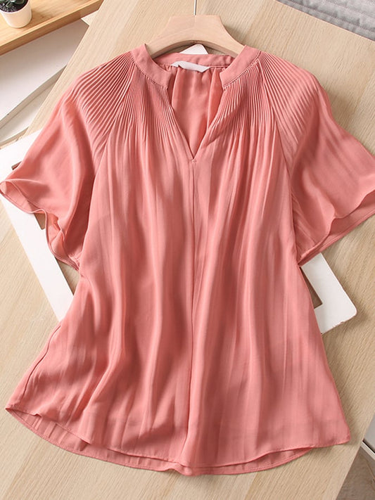 Lovevop Fashion Pleated V-Neck Shirt