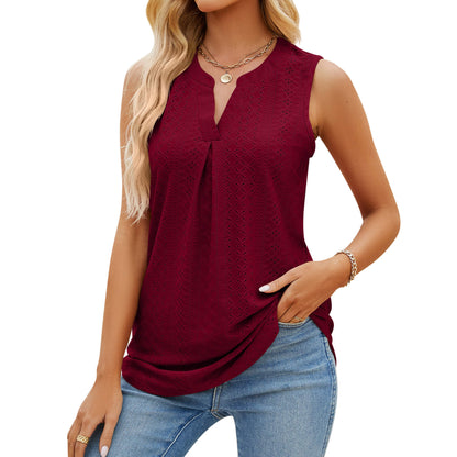 Women's solid-coloured holey V-neck slim-fit vest