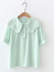 Lovevop Fresh And Sweet Solid Color Lotus Collar Short Sleeve Shirt
