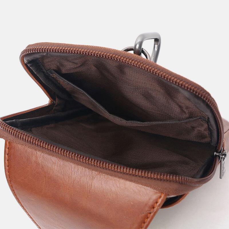 lovevop Men Genuine Leather Vintage Multifunctional 6.5 Inch Mini Phone Bag Crossbody Bag Waist Bag Cowhide Bag