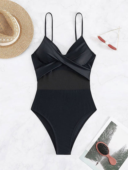 Solid V-Neck Backless Tight Beach One Piece Swimsuit