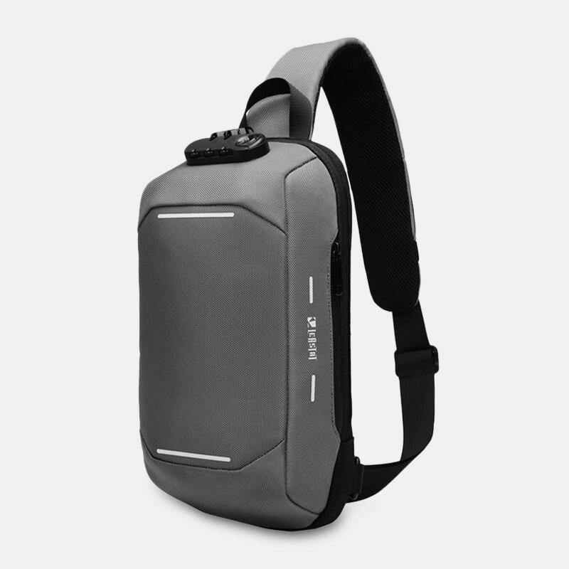 lovevop Men Oxford Password Lock Anti-theft Reflective Strip Design Waterproof Multi-pockets Crossbody Sling Bag Chest Bag