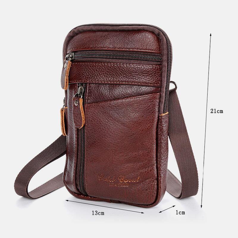lovevop Men Genuine Leather Large Capacity Vintage 6.5 Inch Phone Bag Waist Bag Crossbody Bag Shoulder Bag