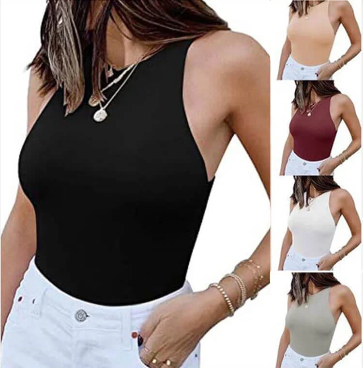 Women's sexy sleeveless racer back neck tights tank top