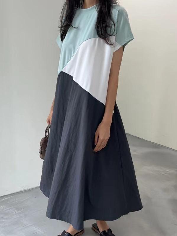lovevop Contrast Paneled Loose-Fitting Casual Dress