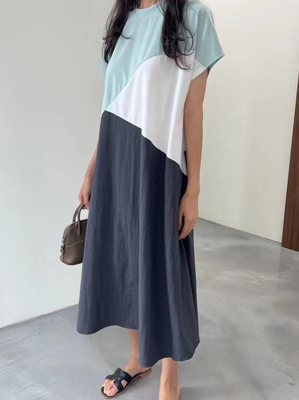 lovevop Contrast Paneled Loose-Fitting Casual Dress
