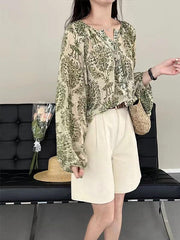 lovevop Floral Lantern Sleeve Sunscreen Shirt Top