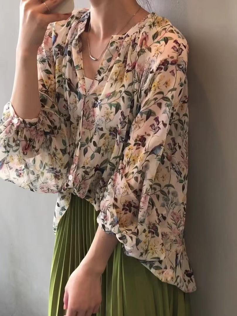 lovevop V-Neck Floral Shirt Top