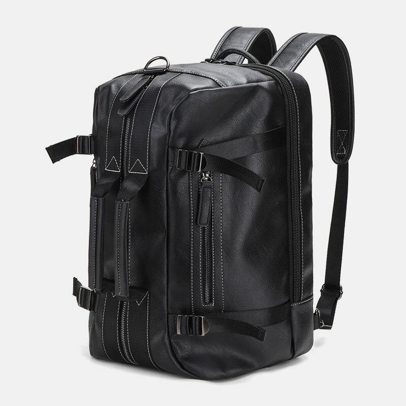 lovevop Men Multi-purpose PU Leather Backpack 15.6 Inch Large Capacity Multi-pocket Laptop Bag Handbag Crossbody Bags