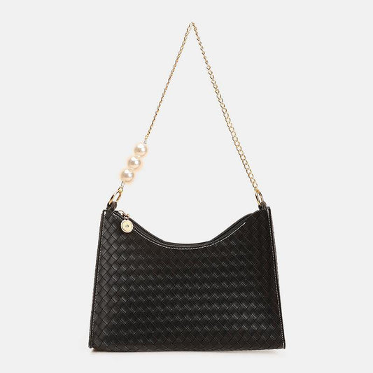 lovevop Women Stylish Chain Pearls Decor Exquisite Hardware Cow Pattern Stitch Craft Waterproof Underarm Bag Handbag