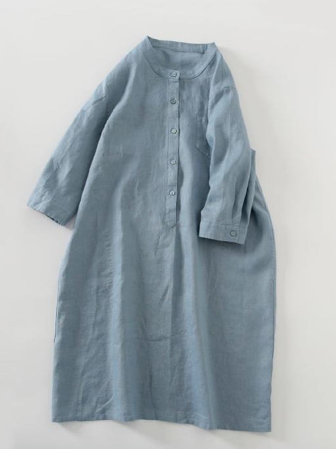 Cotton And Linen Retro Solid Color Loose Dress