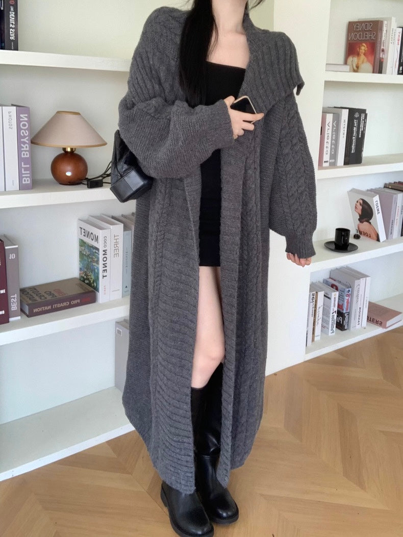 lovevop Large Collar Knitted Long Coat Cardigan