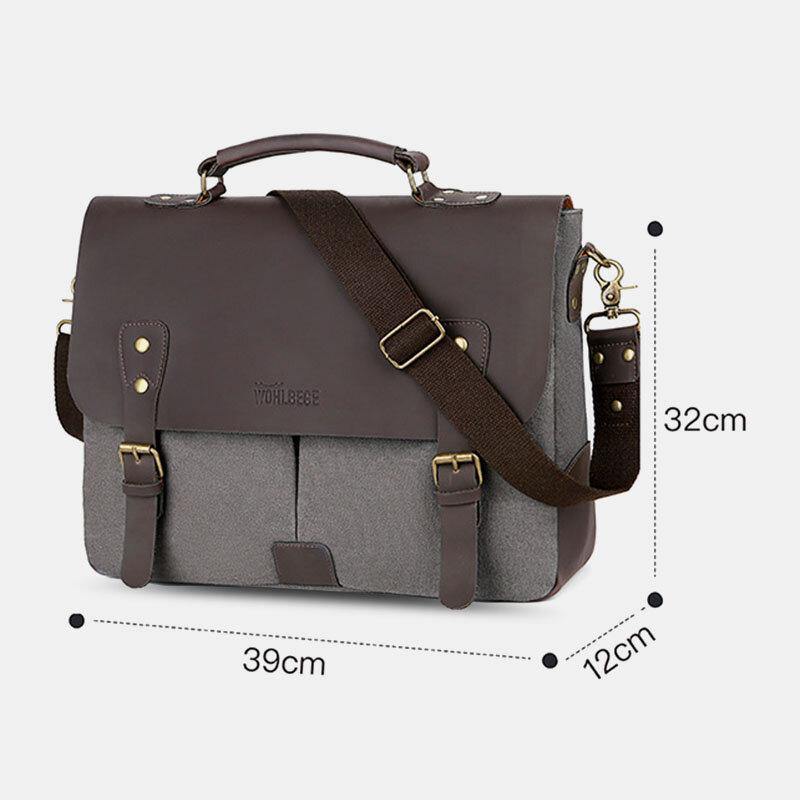 lovevop Men Canvas Large Capacity Cover Zipper Vintage Business Messenger Bag Laptop Bag Crossbody Bag Handbag