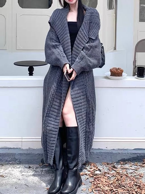 lovevop Large Collar Knitted Long Coat Cardigan