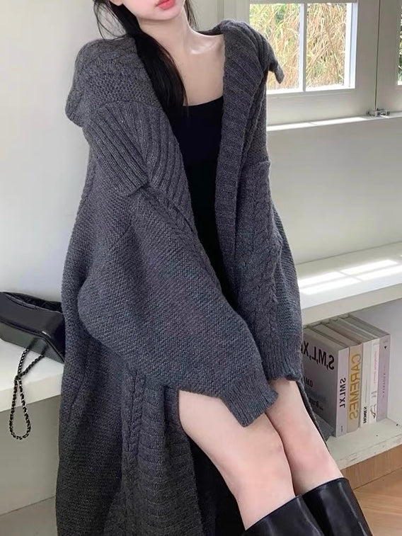 lovevop Large Collar Knitted Long Coat Cardigan