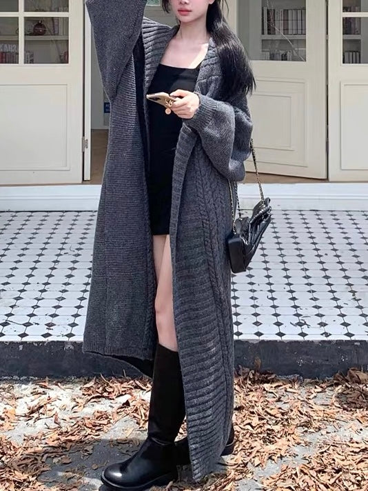 lovevop Large Collar Knitted Long Coat Cardigan