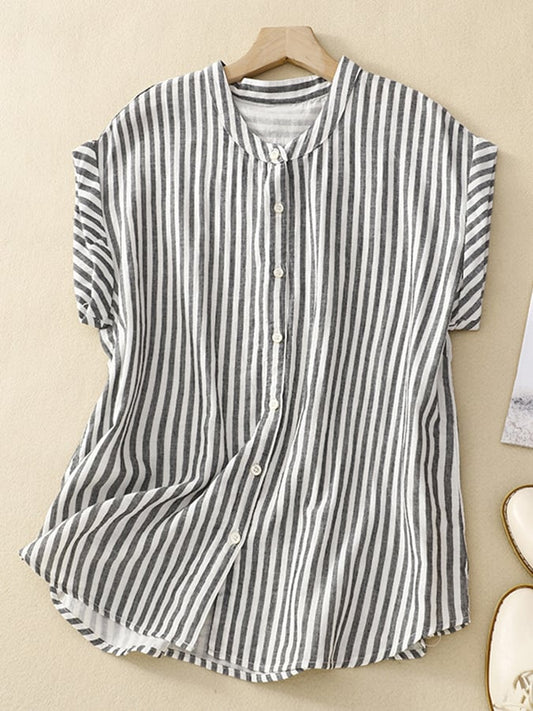 Lovevop Commuter Casual Striped Standing Collar Sleeveless Shirt