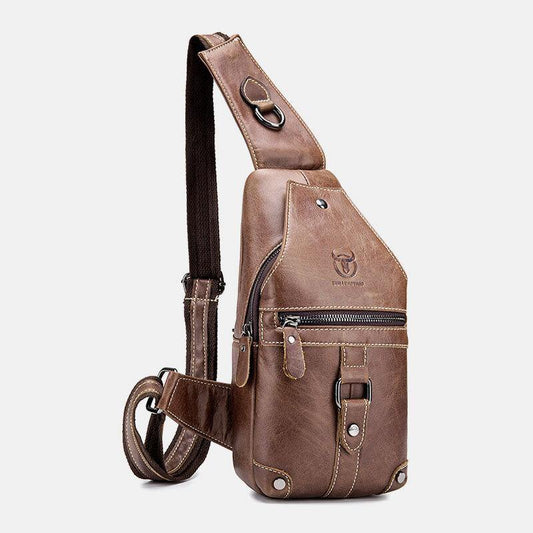 lovevop Men Genuine Leather Multi-Pocket Anti-Theft Wear-Resistant Vintage Casual Crossbody Bag Chest Bag