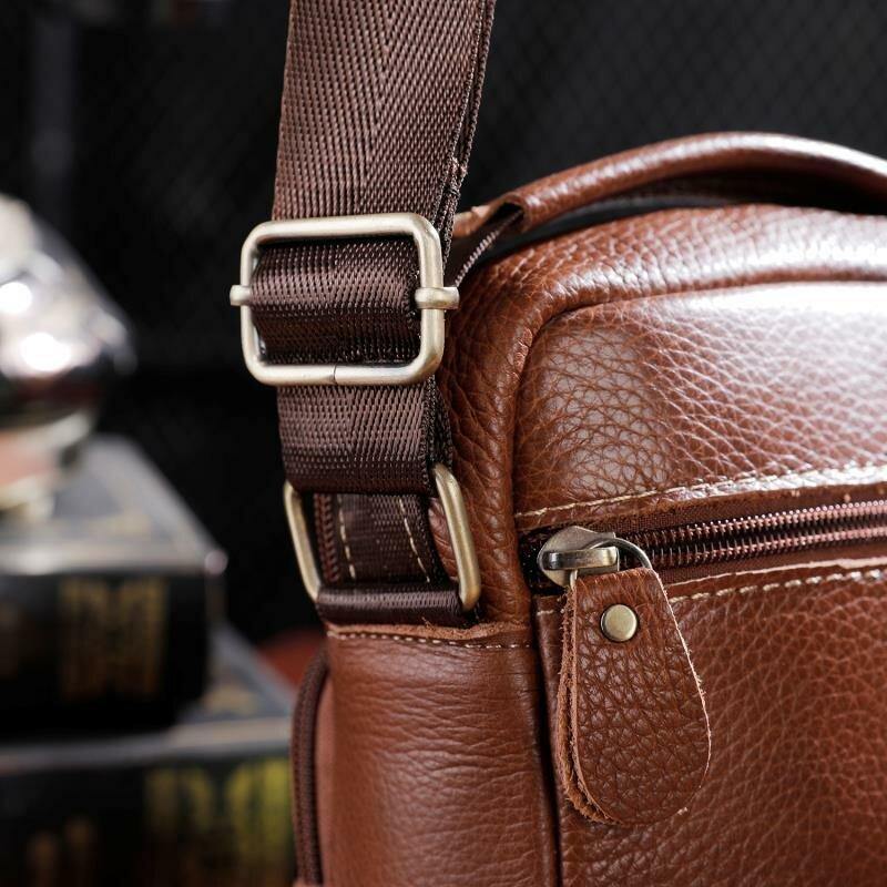 lovevop Men Genuine Leather Multi-pocket Vintage 6.3 Inch Phone Bag Crossbody Bags Shoulder Bag Handbag