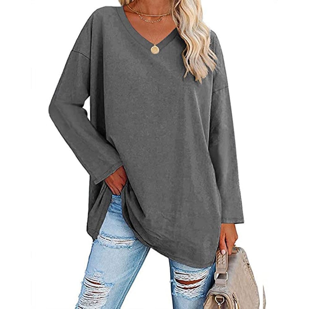 🔥Women's loose long sleeve fashion V-neck knit top🔥