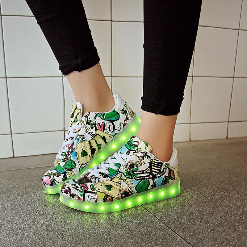 lovevop Fashion Graffiti Casual LED Colorful Luminous Shoes