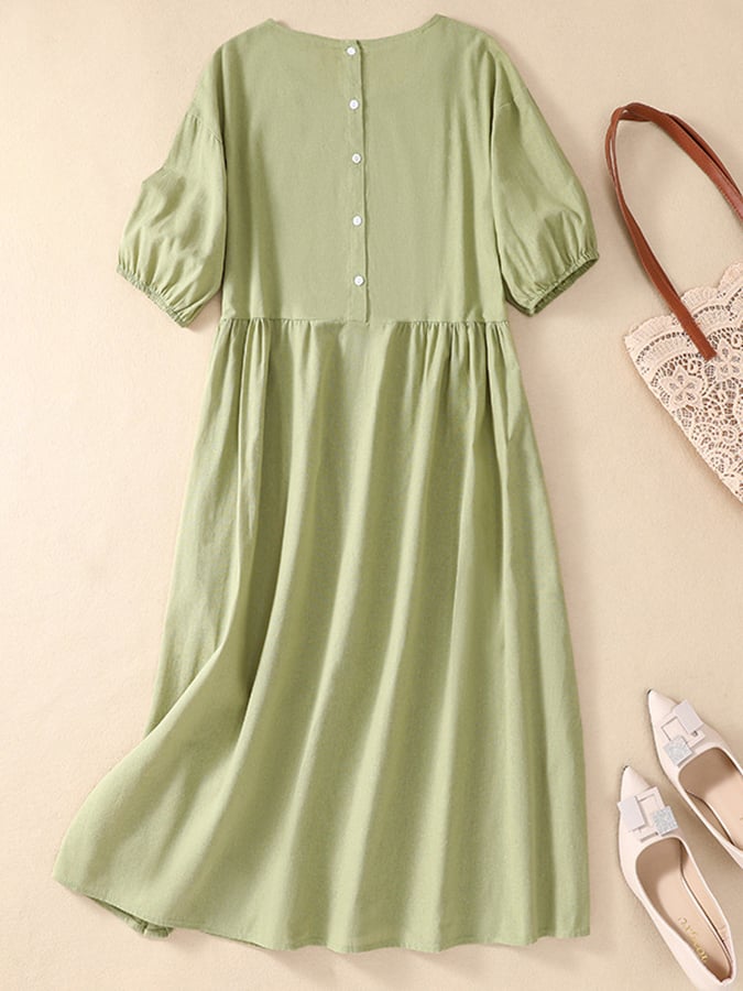 Lovevop Solid Pleated Pocket Dress